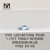 1.17CT FANCY INTENSE GREENISN BLUE VVS2 EX VG PEAR lab grown diamond CVD LG519271058