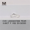 5.00ct F VS2 EX Good pear shape lab grown diamond high quality