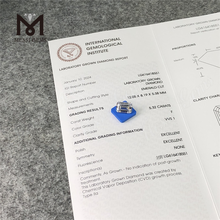 5.32CT F VVS1 EM CVD simulated diamonds LG616418551丨Messigems