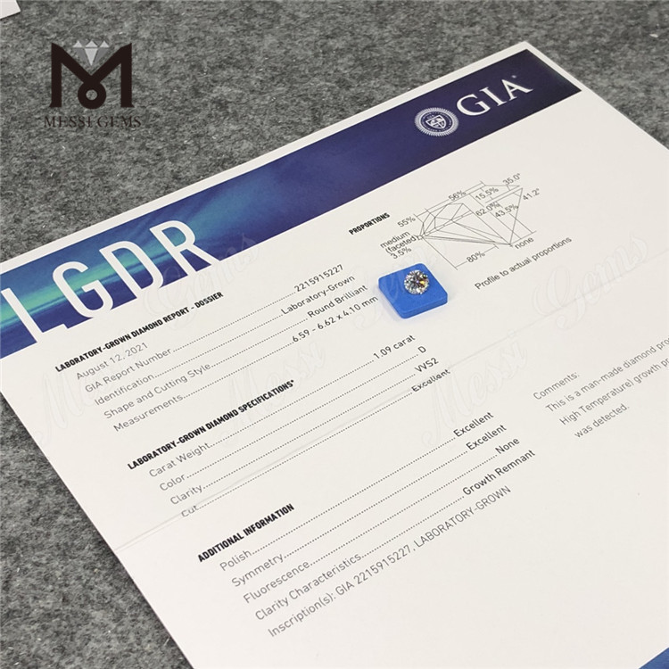 1.09CT D VVS2 3EX HPHT lab cultured diamonds GIA 2215915227丨Messigems 