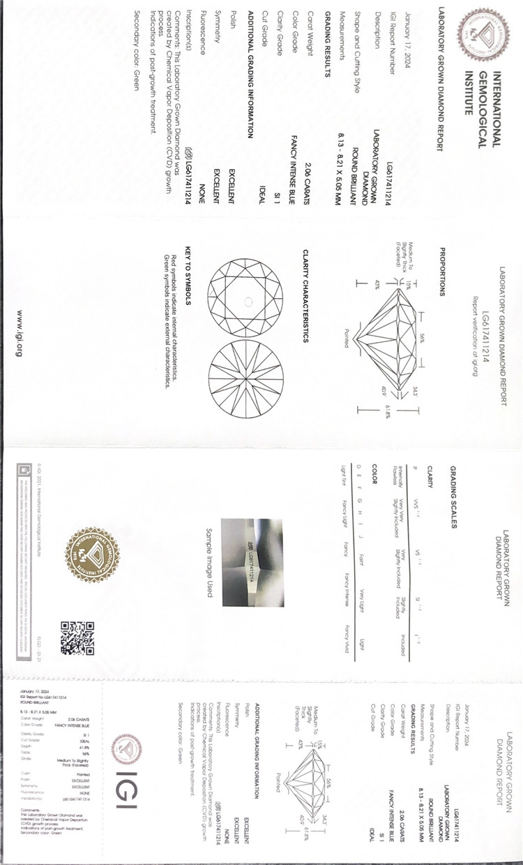 2ct blue igi laboratory-grown diamond
