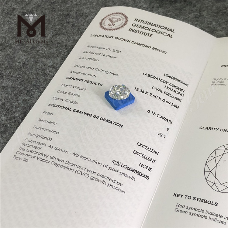 5ct diamond certificate igi OV E VS1 for Retailers CVD LG608380095丨Messigems 
