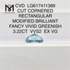 3.22ct rectangulum Conscidisti Umbra Viridis Blue VVS2 Ex VG CVD Lab Diamond Pectus LG61741111389 丨 Messigs
