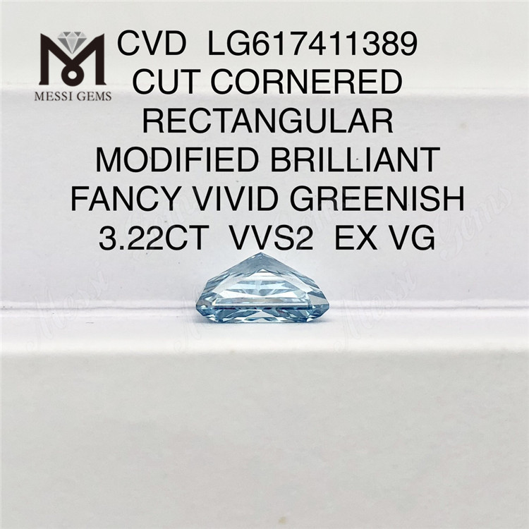 3.22ct rectangulum Conscidisti Umbra Viridis Blue VVS2 Ex VG CVD Lab Diamond Pectus LG61741111389 丨 Messigs