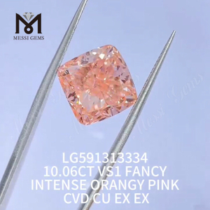 10.06CT VS1 FANCY INTENSE ORANGY PINK CVD CU EX EX Man Made Pink Diamond