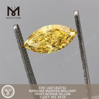 3.12CT MARQUISE Yellow Lab Cultured Diamonds VS1 EX EX CVD LG671422732 