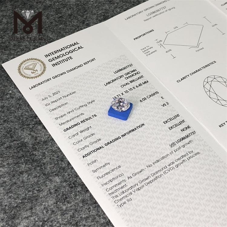 6.03CT E VS2 OV simulated diamonds CVD LG586367737 
