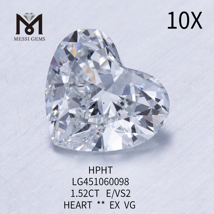 1.52carat HEART BRILLIANT E VS2 HPHT lab grown diamond