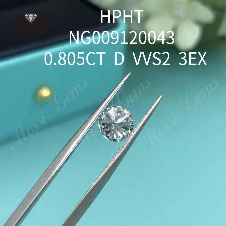 0.805carat Round lab created diamond D VVS2 3EX