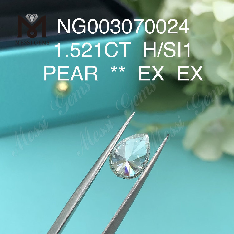 H SI1 PEAR lab grown diamonds 1.521ct