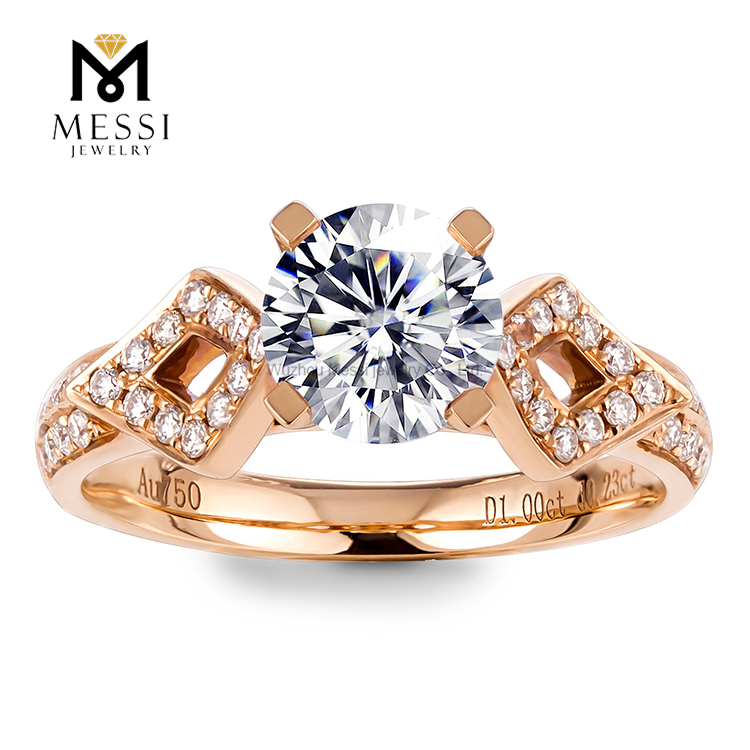 18k Jóias de ouro rosa def Moissanite 1 anel de noivado de quilate