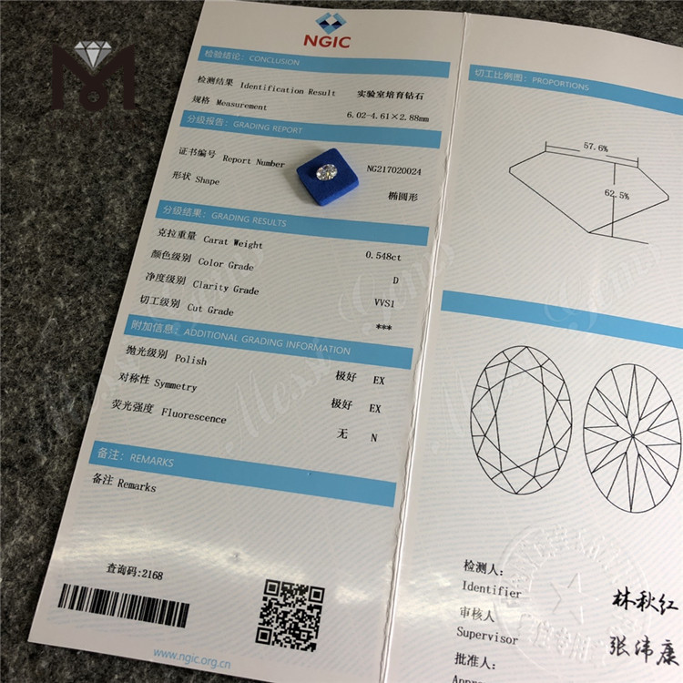 HPHT OVAL 0.548ct D VVS1 EX EX Synthetic Diamond stone