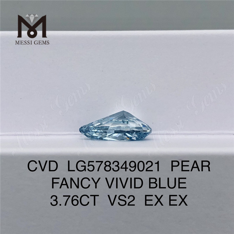3.76CT VS2 EX EX synthetic lab grown diamonds PEAR FANCY VIVID BLUE CVD LG578349021