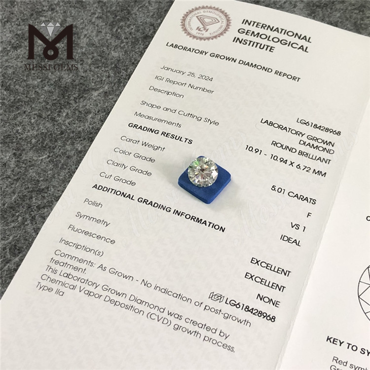 5,01ct F VS1 ID Lab oprettet diamanter til salg 丨 Messigems CVD LG618428968