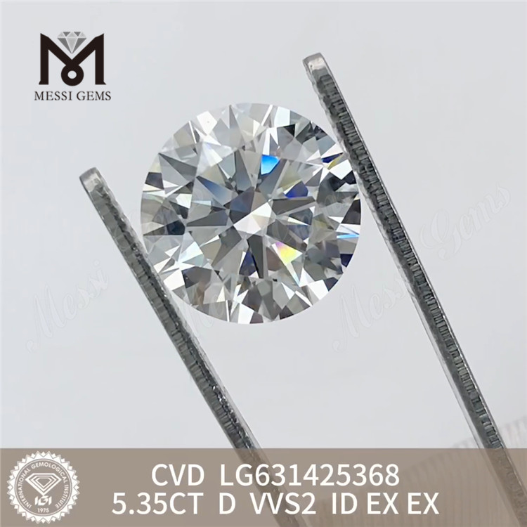 5.35CT D VVS2 ID round CVD lab cultured diamonds LG631425368丨Messigems 