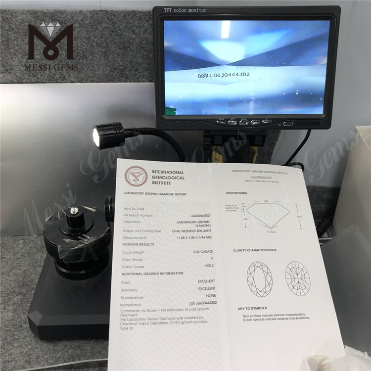 3.32CT OV F Oval Fabricated Diamonds VVS2 EX EX CVD Diamond LG630444302 
