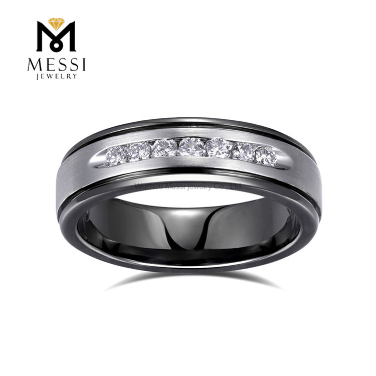 18K Gold 11g Black Ring 2mm Lab Diamond Man Rings for Wedding