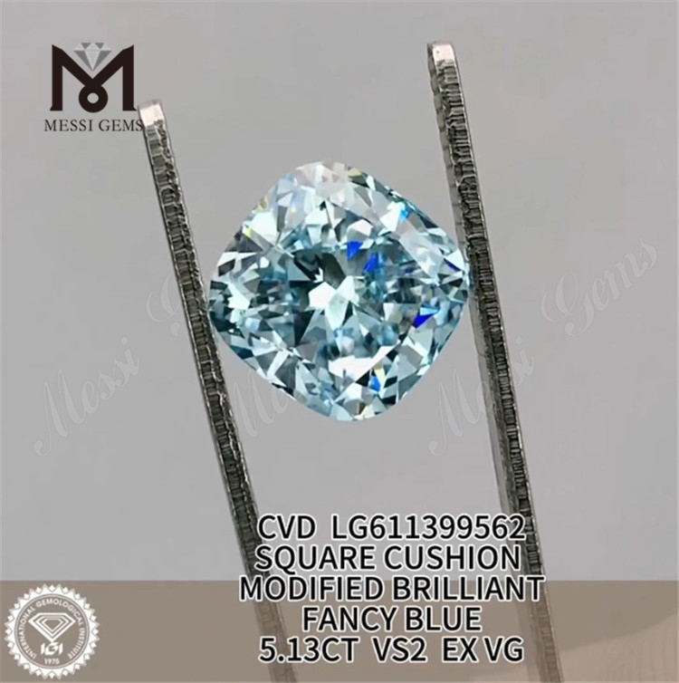 5.13ct Fancy Blue Vs2 Square Loose Diamond CVD LG611399562 