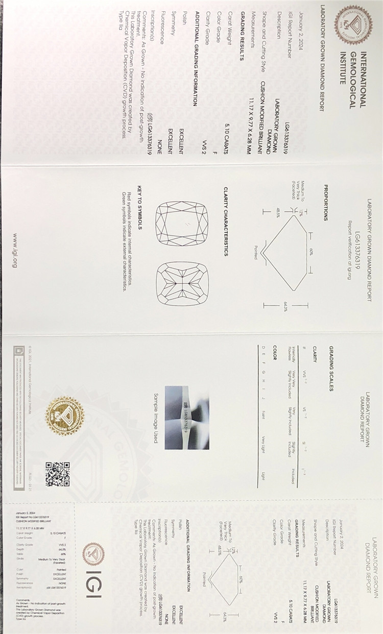 cushion best quality igi lab diamonds