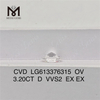 3.20ct D VVS2 CVD 3CT Lab ovale Creato Diamond LG613376315 丨 Messigems