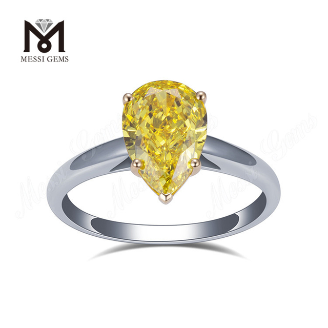 3ct Solitaire Elegance Lab grown diamond Yellow Pear Diamond Ring