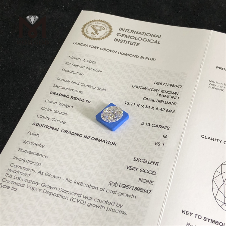 5.13CT OV G VS1 EX VG LAB DIAMOND CVD LG571398347