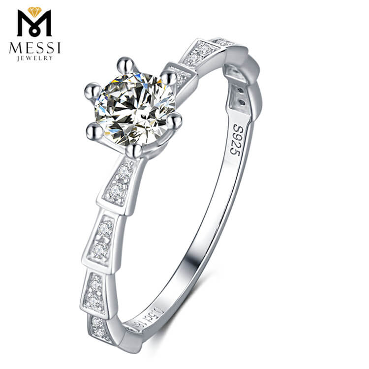 Wuzhou factory price silver ring 1ct moissanite diamond ring