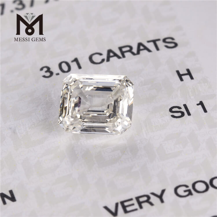 customized loose lab grown diamond 3.01 carat H SI1 EX fancy cut emerald cut CVD lab grown diamond for jewellery