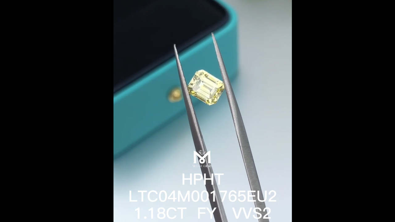 Fancy yellow lab diamonds emerald 1.18ct VVS2 diamond video