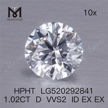 1.02ct D VVS2 ID EX EX HPHT Loose Round Brilliant Cut Synthetic Lab Grown Diamond