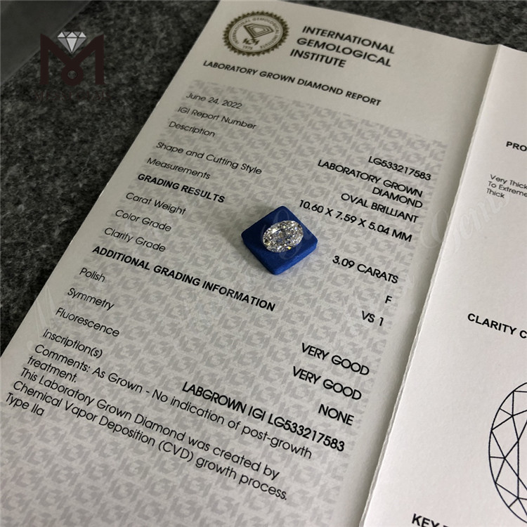 3.09ct F VS1 VG VG CVD Lab Diamonds OVAL IGI Certificate
