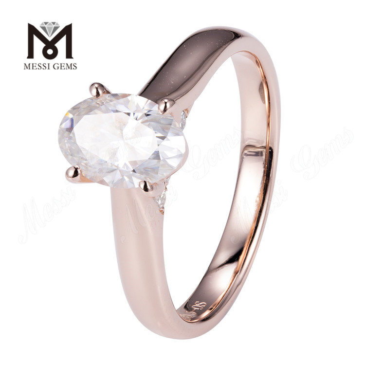 Simple Style K Gold OVAL Lab Diamond 14k Rose Gold Solitaire Ring