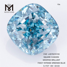 5.17CT VS1 EX EX SQUARE CUSHION MODIFIED BRILLIANT FANCY INTENSE GREENISH BLUE CVD Loose Blue Diamonds LG579372153 