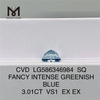 3ct SQ Blue Lab Grown Diamond VS1 EX EX SQ FANCY INTENSE GREENISH BLUE CVD DIAMOND LG586346984
