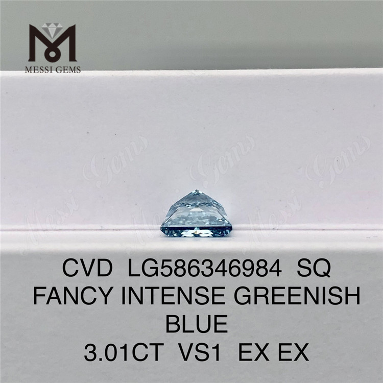 3ct SQ Blue Lab Grown Diamond VS1 EX EX SQ FANCY INTENSE GREENISH BLUE CVD DIAMOND LG586346984