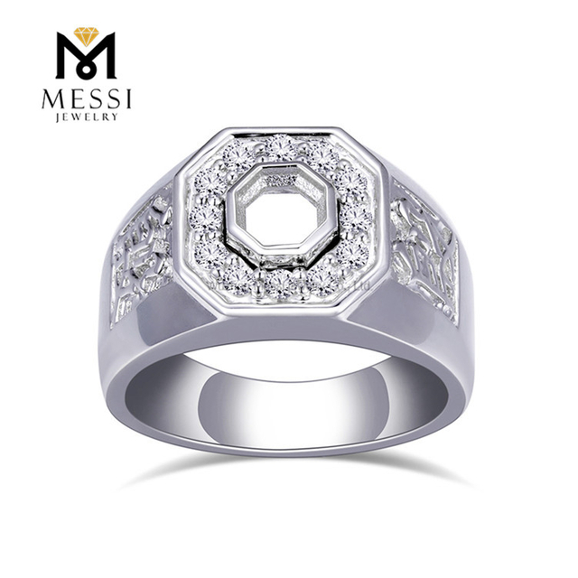 Lettering Design 14k White Gold 8.1g Lab Diamond Wedding Bands for Him - The Beginning of Forever