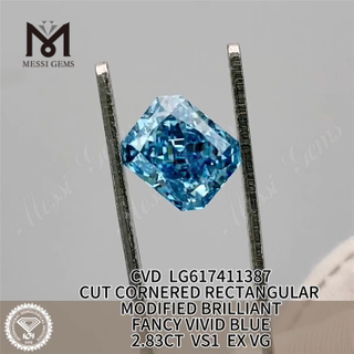 2.83CT VS1 EX VG RECTANGULAR FANCY VIVID BLUE CVD Loose lab created diamond LG617411387丨Messigems