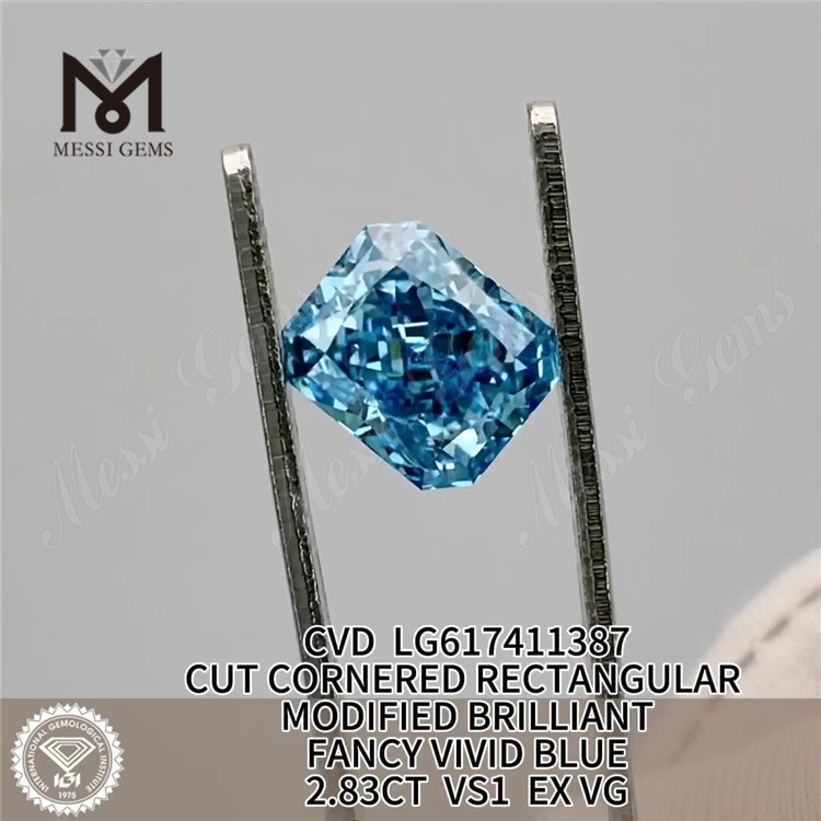 2.83CT VS1 EX VG RECTANGULAR FANCY VIVID BLUE CVD Loose lab created diamond LG617411387丨Messigems