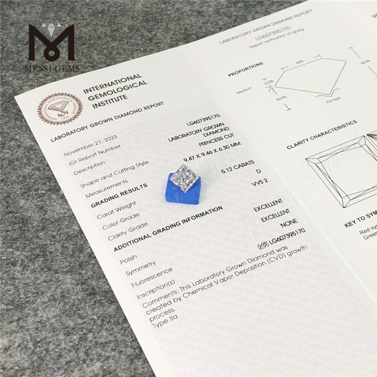 5.12CT D SQ VVS2 lab grown diamond china CVD IGI LG607395170
