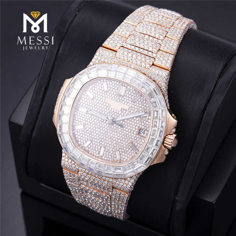 iced out moissanite watch whte gold