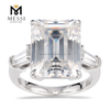 14k 18k gold jewelry three stones 4ct big lab grown diamond emerald cut 3 Diamond Ring