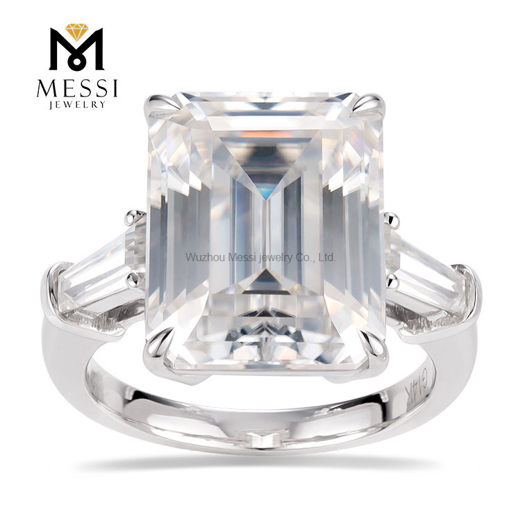 14k 18k gold jewelry three stones 4ct big lab grown diamond emerald cut 3 Diamond Ring