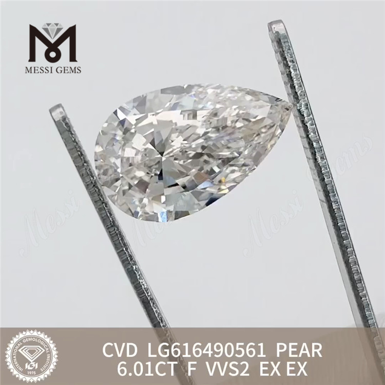 6.01CT PEAR laboratory grown diamonds F VVS2 CVD LG616490561丨Messigems 
