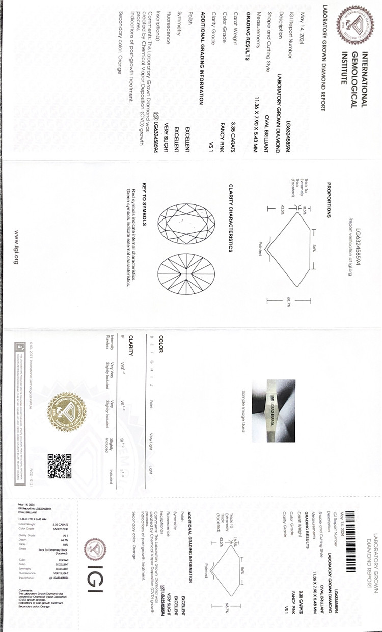 3.35ct pink oval igi cvd diamond