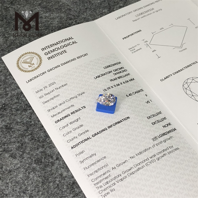 5.4ct pear igi cvd diamond