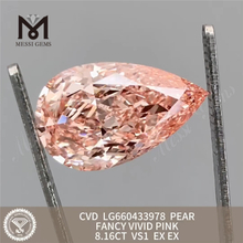 8.16CT FANCY VIVID PINK VS1 CVD pear made not mined diamonds LG660433978 