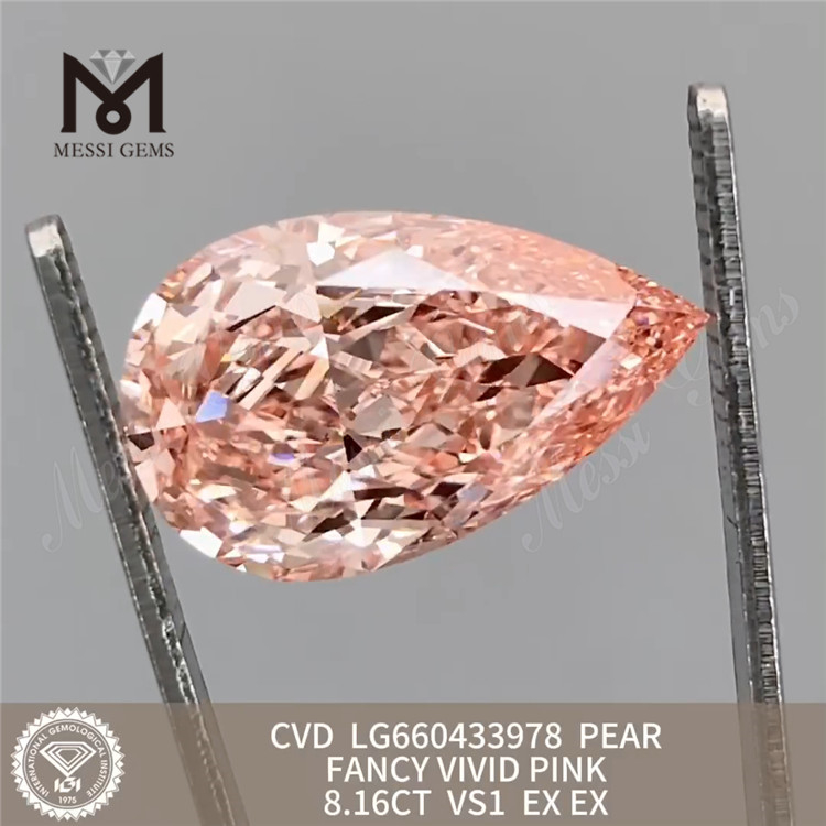 8.16CT FANCY VIVID PINK VS1 CVD pear made not mined diamonds LG660433978 