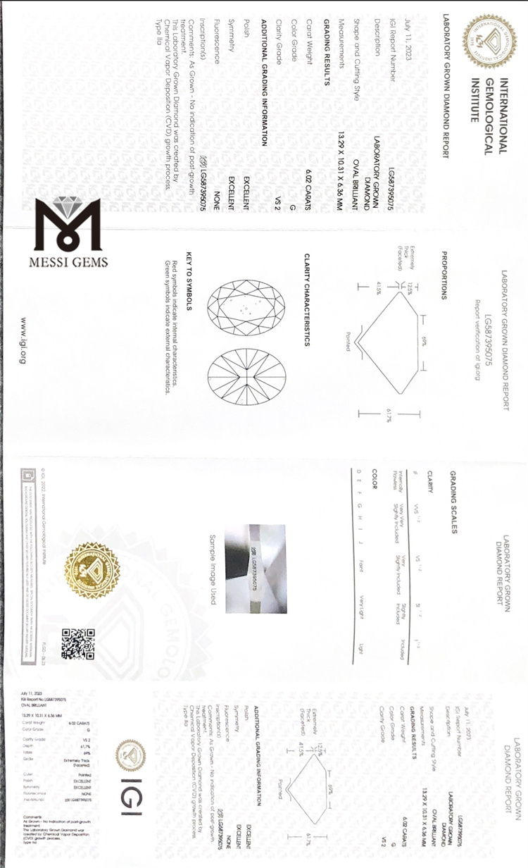 Igi 6.02ct oval solve Lab Diamond Pectus