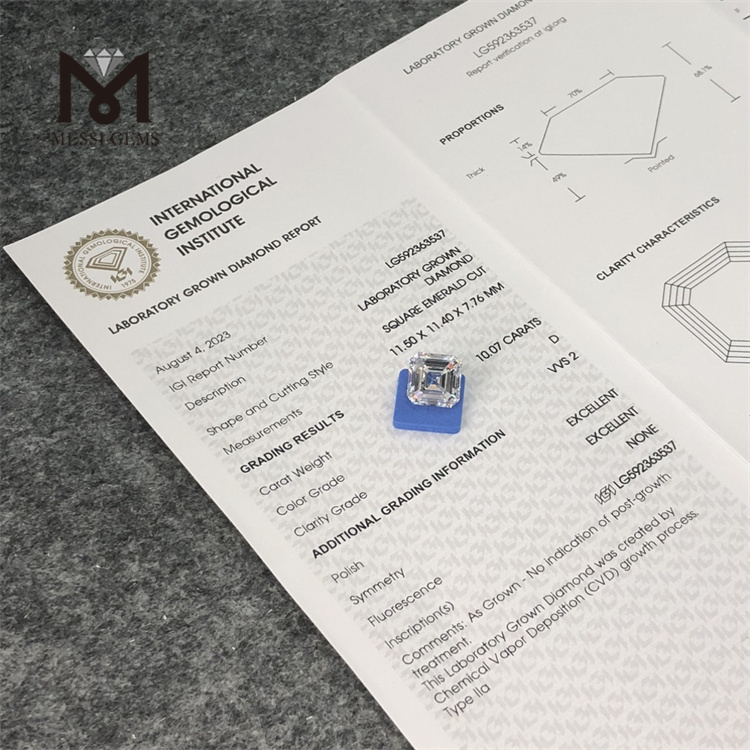 10.07CT D VVS2 CVD SQUARE EMERALD CUT simulated diamonds LG592363537 