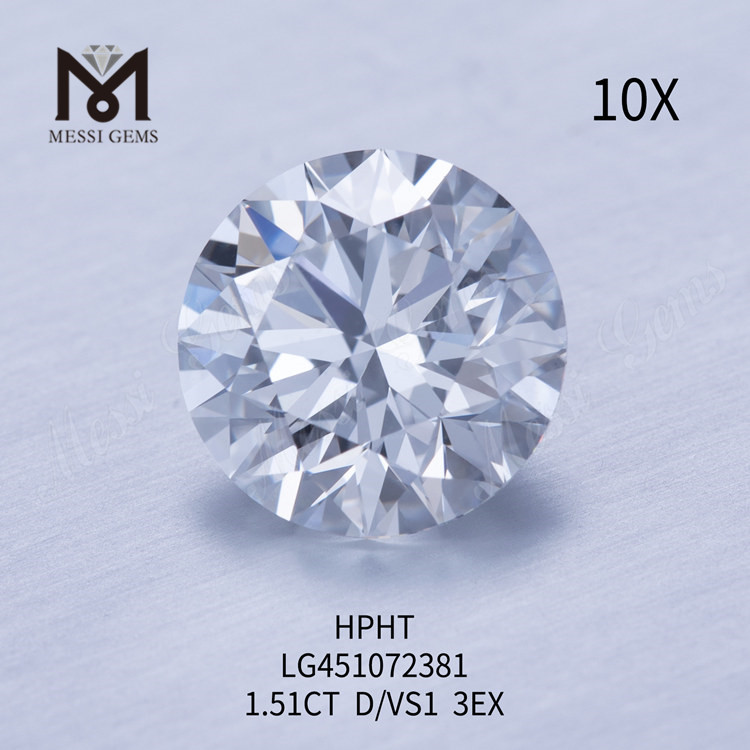1.51ct D VS1 RD EX Cut Grade lab grown diamond HPHT